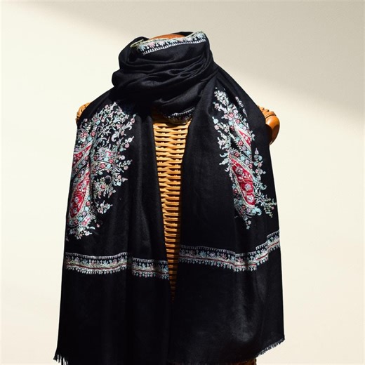 Handmade Cashmere Shawl: Black Paisley Pashmina Wrap, Kashmir Wool Handctafted Shawl - Etsy
