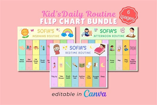 Kids Daily Routine Flip Chart, Editable Canva Template, Checklist, Preschool, Homeschool, Tracker, Checklist, Pre-k, Kindergarten - Etsy
