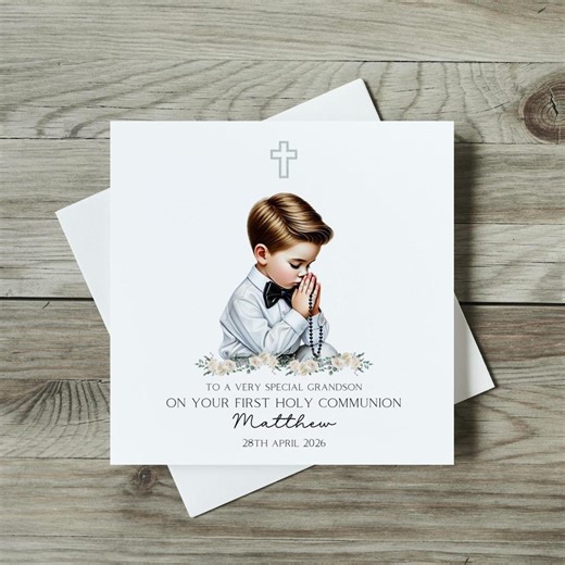First Holy Communion Card Grandson: Personalised Catholic Card - Etsy