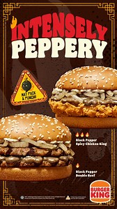 This burger is not sweet. It’s not subtle either. This one brings heat, depth, and real pepper punch. Introducing the Black Pepper Burger. Now in Double Beef & Spicy Chicken King. Available islandwide at Burger King. | Burger King Singapore