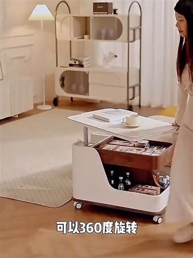 茉旭可移动茶几小户型沙发边几岩板多功能茶桌升降实木创意小推车新款 复古黑多功能茶几小推车