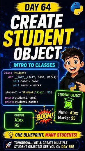 🚀 Build Your First Python Object | Student Class Explained | Day 64 #pythonforbeginners