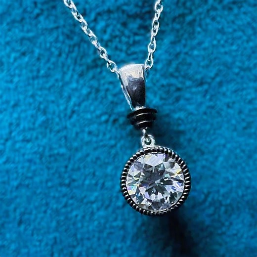 2.5ct Round Collet Set Georgian Style Cut Down Button Back, Round Moissanite Necklace, Necklace With Blackened Gold Links, Diamond Necklace - Etsy