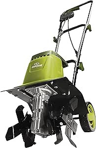 Sun Joe Electric Garden Tiller and Cultivator with 3 Position Height Adjustment Maximum 12-inch Cultivating Width and 8 Amp Motor, TJ602E