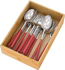 Amazon.com: Bamboo Kitchen Drawer Organizer, Wooden Storage Box for Utensil Organizer Silverware Tray Cutlery Holder Flatware Containers - Multi-Use Deep Drawer Dividers Organizer for Bathroom, Jewelry (9"6"2.5"): Home & Kitchen