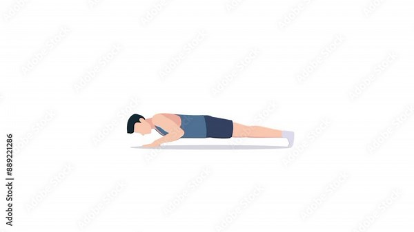 Man doing pushups and fitness exercise for healthy lifestyle cartoon animation 4k