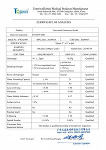 [Hot Item] Sertifikat Analisis COA untuk Swab Proses Spunlace Non-Woven Bp 4" X 4" Kain Katun Kelas I Alat Medis