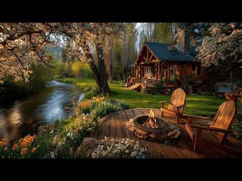The Spring Morning Peace You Needed 🌿 Riverside Cabin Firepit & Birds Chirping