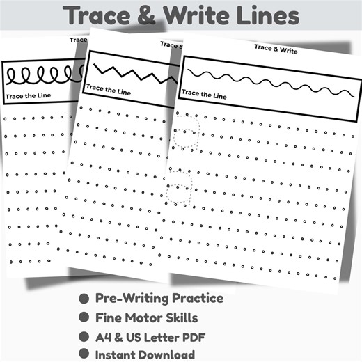 Trace & Write Lines Worksheets,prewriting Skills for Preschool Kindergarten,fine Motor Practice PDF - Etsy