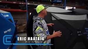 Ice Team Pro Eric Haataja showing how you can connect multiple Clam VistaLink™ shelters for a more enjoyable experience with your buddies on the ice! #clambleedblue #buddysystem #friends | Clam Outdoors