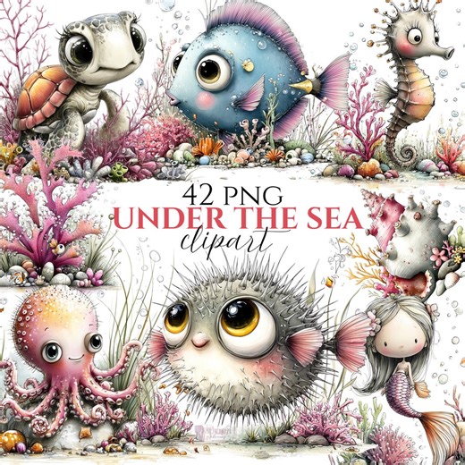 Whimsical Under the Sea Clipart Bundle – Whimsical Ocean Animals, Cute Cartoon Fish (digital Download 42 PNG) - Etsy Hong Kong