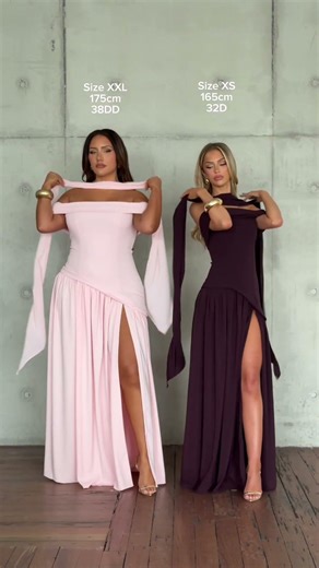 One dress, every shape considered – the DELILAH Maxi Dress in Blush and Plum.