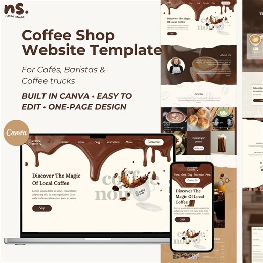 Canva-webbmall för kafé: Landningssida och meny för kafé - Etsy Sverige