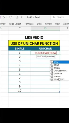 USE OF UNICHAR function in ms excel MS EXCEL TUTORIAL #unitedstates msexcel365 MS Office