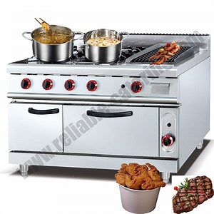 [Hot Item] Commercial Open-Burner Gas Range with High-Heat Wok Station & Stainless Steel Frame - Restaurant-Grade Cooking Power