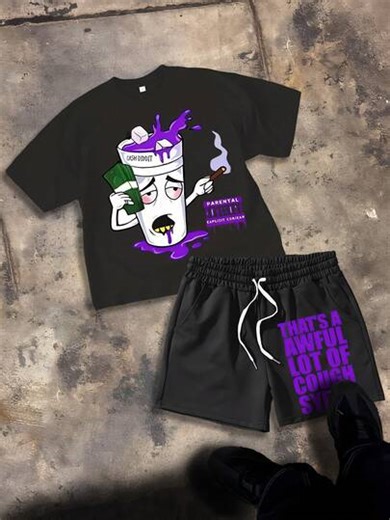 DYE DOODLE Font Graphic Print Summer Men S Retro Street Casual Set High Quality Crew Neck Short Sleeve T Shirt + Loose Drawstring Pocket Shorts 2pcs Set, Printed, Breathable And Comfortable, Suitable For Daily Outings, Sports And Commuting, Perfect Gift Men 2 Piece Set Men Clothes | SHEIN