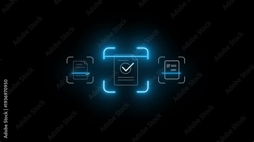 Mobile OCR document scanning technology for digital paperwork management, showing business professional using smartphone to capture paper documents and convert them into . 4k motion video.