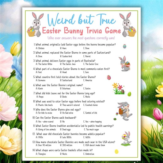 Fun Facts Easter Bunny Trivia Printable Quiz Easter Bunny Fun Trivia Party Game Activity for Kids Tweens Teens and Adults - Etsy