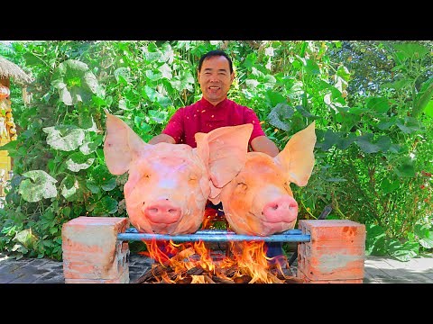 WORLD BEST Crispy Pig Head Recipe! Deep-Fried until Crispy and then Stewed! | Uncle Rural Gourmet