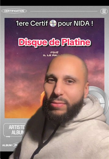 Première certification 💿 pour @nida_prod sur la réédition du projet de Favé « il le fallait » et plus précisément pour avoir composé le titre de feat Mougli - Toseina 🔥🔥 Merci à @Insomnia Studio 🌔 @maherito ! 🎊 @Label Next Up Music #rapfr #platine #snep #disquedeplatine #certification