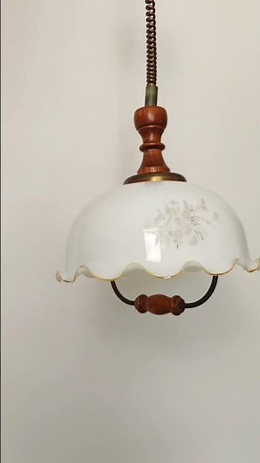 Vintage 1970s Opaline Glass Pendant Light / Mid Century Modern Ceiling Lamp /