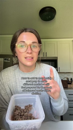 How to make meal prep easy and mix up your flavors, taste, and textures using the same base to helo you feel prepared, but not bored of your food! #mealprep #mealprepideas #dietitian #nutritiontips #dietitiansoftiktok #easymeals #healthymeals #nutrition #bloodsugarbalance