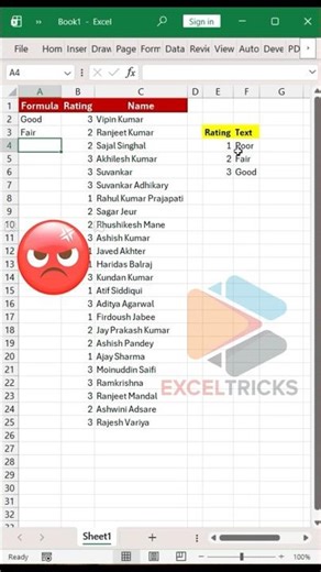 Convert Rating to Text in Excel 15 Seconds Trick #shorts #viral #trending #exceltricks