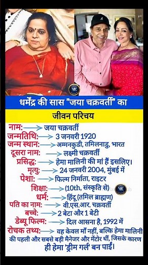 धर्मेंद्र की सास जया चक्रवर्ती का जीवन परिचय | Biography of Jaya Chakraborty, #shorts #facts #gk