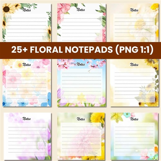 Floral Digital Notepad, Printable Lined Notes, Digital Stationery, Flower Memo Pad - Etsy