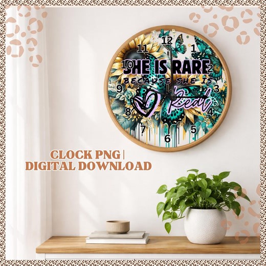 Clock Design Png, She is Rare , Clock Sublimation, Positive Quote, Green Clock, Clock Designs, Sunflower, Personalised Clock Png - Etsy Canada