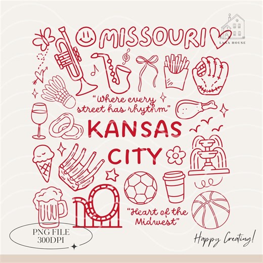 Kansas City Icons, Missouri Landmarks Png, I Love Kansas City Shirt Design, Heart of the Midwest, KC Jazz, Digital Download - Etsy