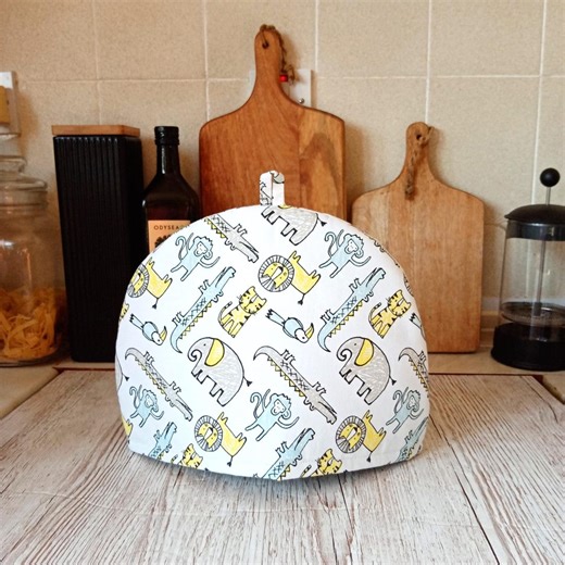 Fabric Tea Cosy Cartoon Animals Jungle. Medium Insulating 3 to 6 Cup Teapot. White Yellow Grey - Etsy