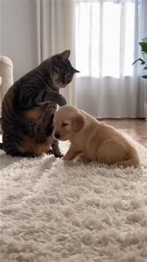 Golden Retriever Mom STOPS Cat Attacking Her Puppy