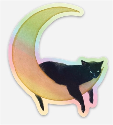 Holographic Black Cat on the Moon Sticker - Etsy Australia
