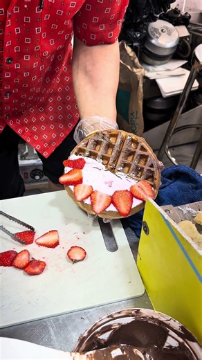Strawberry Ice Cream Waffle Loaded with Nutella | Ultimate Dessert Street FooD #asmrfood #waffle