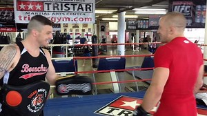 One of my coolest experiences as a trainer was getting the opportunity to work with @georgesstpierre for two weeks. Here was our first pad session together introducing GSP to freestyle pads. Similar to sparring, GSP can throw whatever combination he likes as hard as he can, having to trust that I'll be there with the pads to catch it. When the boxer is lazy I attack so the boxer has to think about defence and counters trying to keep them under constant pressure. For such a legend of the sport, G