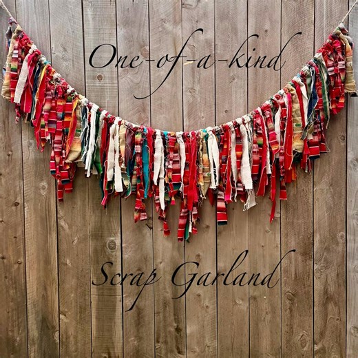 68" Rag Garland for Mantel, Window, Railing & More, Farmhouse Decor, Primitive Country Style, Plaid and Cotton Fabric on Rope, One-of-a-kind - Etsy