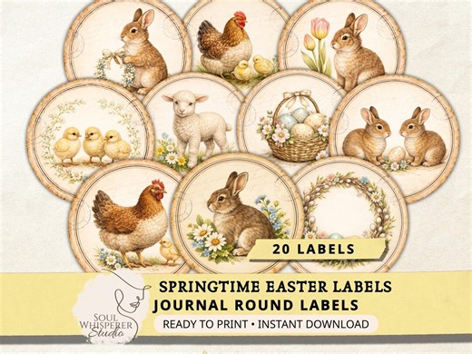 Printable Vintage Easter Round Labels, Spring Bunny Chick Ephemera, Cottagecore Heirloom Junk Journal Fussy Cuts, Scrapbook Collage Stickers - Etsy