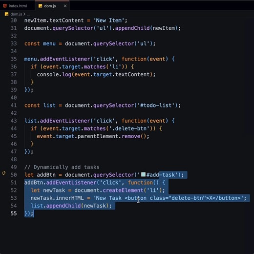 One listener on the parent beats 100 listeners on the children every time. Less memory, cleaner code, and dynamic elements work automatically. This is the trick that separates beginners from real JavaScript developers. 💡 **What you'll learn:** ✅ Why forEach addEventListener is a trap ✅ How Event Bubbling makes delegation possible ✅ Handling dynamic elements with zero extra code ✅ Real todo list example with delete buttons #JavaScript #EventDelegation #JSShorts #WebDevelopment #CodingTips #Learn
