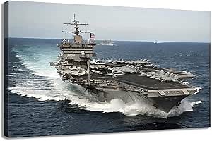 Sbemyenus Uss Enterprise Cvn-65,Veterans Day Father Day,Aircraft Carrier Canvas Wall Art For Living Room Decor Aesthetic Vintage Posters 16x24 inches Unframed