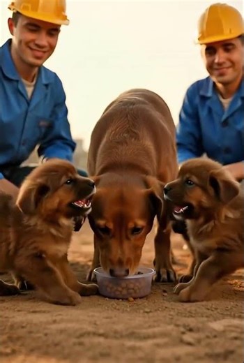 Construction Workers Saved the Dog and her Puppies
