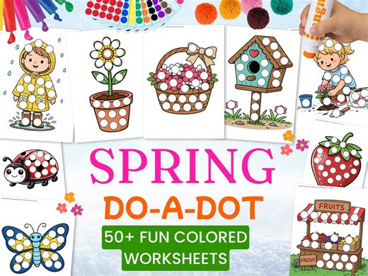 Spring Do-a-dot Colored Printable Worksheet for Kids | Dot Marker & Bingo Dauber Pages | Preschool and Toddlers Fine Motor Activities | PDF - Etsy UK