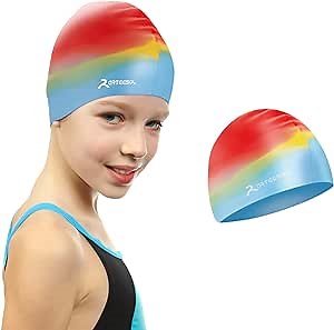 Swim Cap Kids - Silicone Swimming Cap for Kids for Long Hair Waterproof Kids Swim Cap Comfortable Fit for Boys Girls Children Junior Aged 5-17