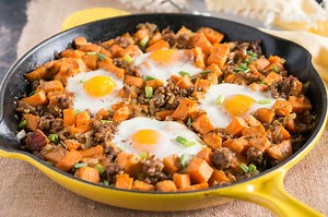 Sweet Potato Hash with Sausage and Eggs