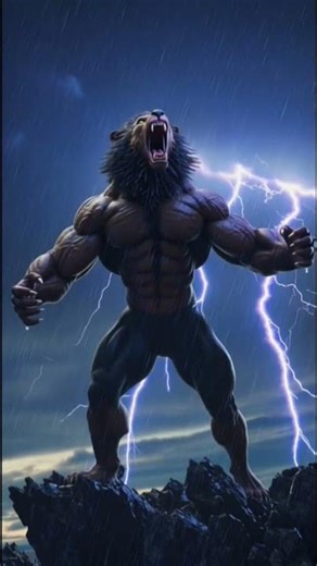 “Beast of the Storm: The Lion Monster with a Bodybuilder’s Strength!#Monster #LionBeast #Bodybuilder