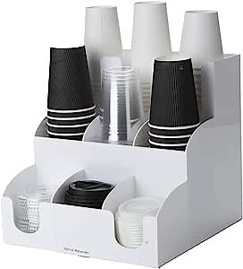 Mind Reader 9-Compartment Holder Condiment and Accessories, Coffee Station Organization, White