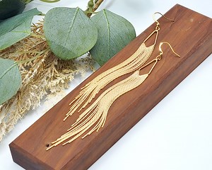 Gold Tassel Earrings: Stainless Steel Herringbone Fringe, 5in Drop - Etsy