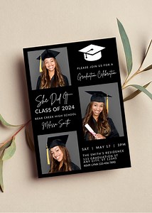 Editable Graduation Invitation Template With Photo, Graduation Announcement, Modern Printable or Digital Invitation - Etsy