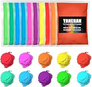 Holi Color Powder, 10 Packs X 100 Grams, Multi-Color, Washable, Safe, Perfect Holi Powder for Color Race, Color Run, Color War, Holi Festival, Parties and Photography