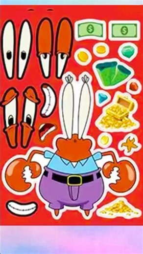 Mr. Krabs from SpongeBob Make a Face Stickers #sniffycat #spongebob #stickers #kidsvideo #mrkrabs